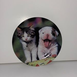 Cat and Dog decorative Plate. Tiny crack on bottom, not front